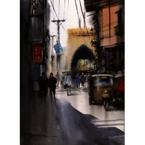 Sarfraz Musawir, Walled City Lahore, 11 x 15 Inch, Watercolor on Paper, Cityscape Painting, AC-SAR-130